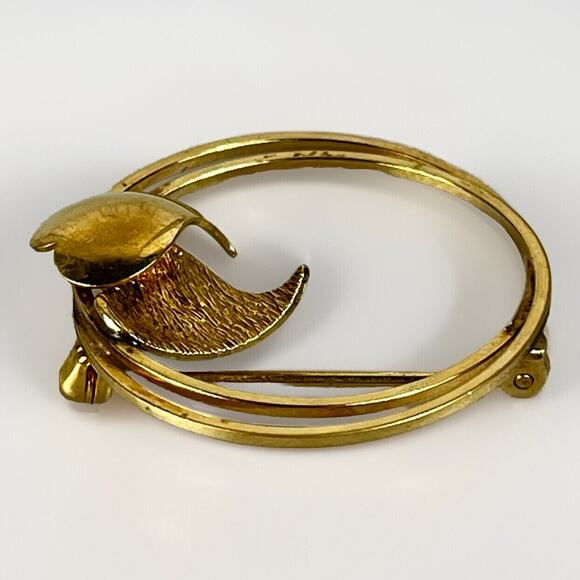Beautiful 10K Yellow Gold Filled Brooch Pin - Circle Pin Flowers Leaves Pin VTG - Picture 2 of 9